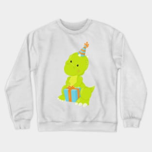 Birthday Dinosaur, Party Dinosaur, Gift, Party Hat Crewneck Sweatshirt